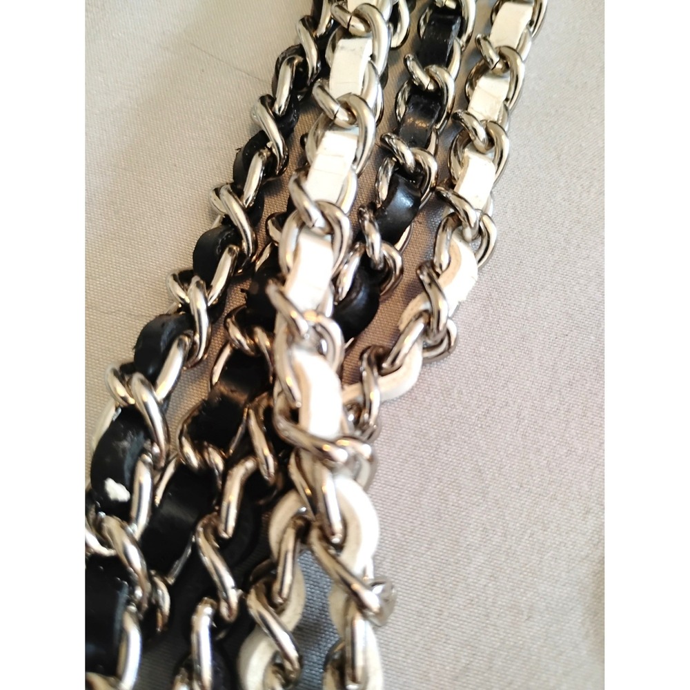 🖤Vintage GUESS Y2K Leather Chain Statement Necklace Indie sleeze grunge retro
